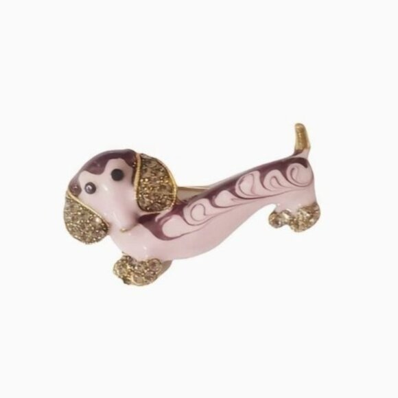 Pink Enamel Dachshund Weiner Dog with Crystals Gold Tone - Picture 1 of 2